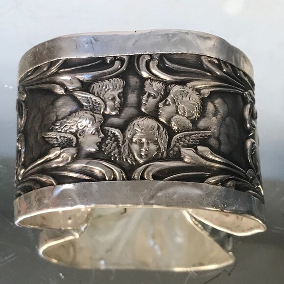 Cherub Spoon Ring Sterling Silver 925 Cuff Bracelet Reynolds Angel Embossed - Picture 3 of 7